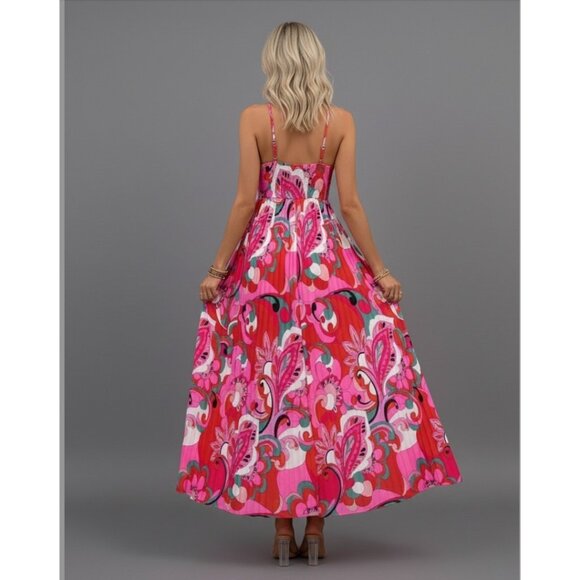 Floral Print Pleated Hem Shirred Halter Neck Dress - Picture 4 of 10